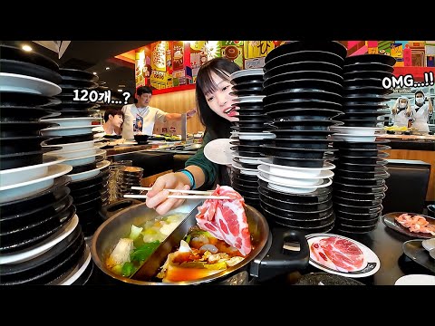 I ate 120 plates! Building a tower with Thai all-you-can-eat Shabu Shabu