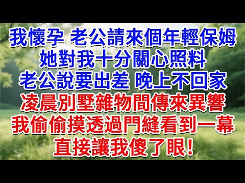 我懷孕老公請來個年輕保姆，她對我十分關心照料，老公說要出差晚上不回家，凌晨別墅雜物間傳來異響，我偷偷摸透過門縫看到一幕，直接讓我傻了眼！#為人處世#生活經驗#情感故事#故事#小說#戀愛#情感#婚姻