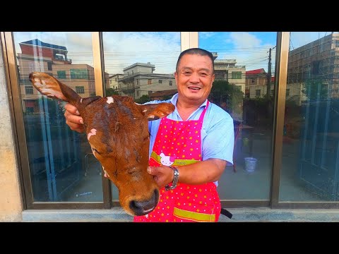 15斤的大牛头，用铁锅炖了整整3小时，大口吃肉太爽了