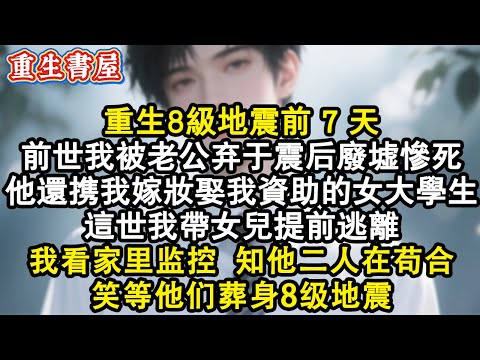 【重生爽文】重生8級地震前7天，前世我被老公棄于震後廢墟慘死，他還拿我嫁妝娶我資助的女大學生。這一世我帶女兒提前逃離，看家裡監控時知道他二人在臥室苟合，笑等他倆葬身地震#小說 #重生 #復仇 #完結