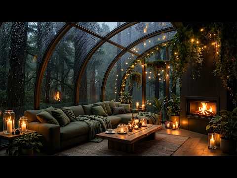 🌦️Jazz Music in a Cozy Cabin Amidst the Rainy Woods | Gentle Rain Sounds & Relaxing Jazz
