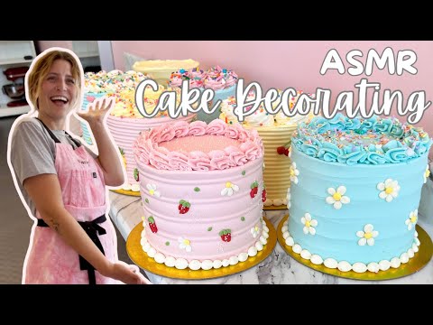 Decorating Buttercream Doodle-Cakes! | Real-Time, Un-Edited [No Talking] [No Music] [ASMR]