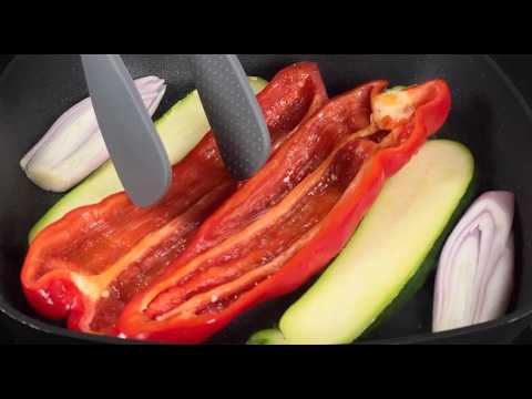 Grilled vegetables in a frying pan and Sirloin steak