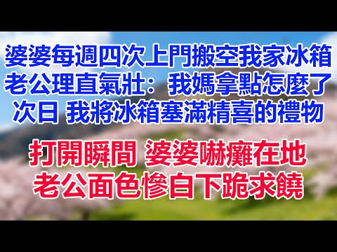 婆婆每週四次上門搬空我家冰箱，老公理直氣壯：“我媽拿點怎麼了！” 次日，我將冰箱塞滿“精心準備”的禮物。打開瞬間，婆婆嚇癱在地，老公面色慘白下跪求饒。