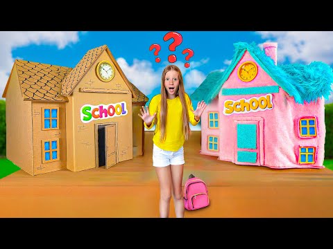 Nastya plays with friends Cardboard VS Fluffy school