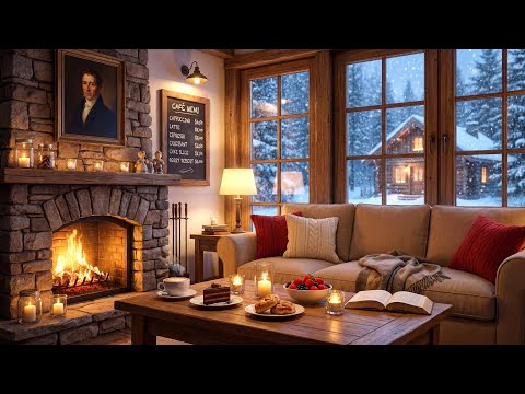 ULTIMATE 2026 Eve Cabin Ambience ❄️ Relaxing Piano, Fireplace & Snowing Lake (4K)