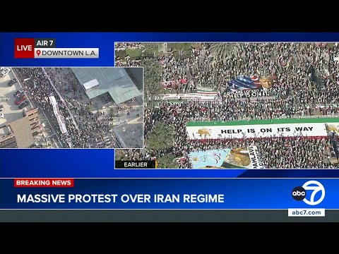 Crowd gathers for massive protest over Iran regime in downtown LA