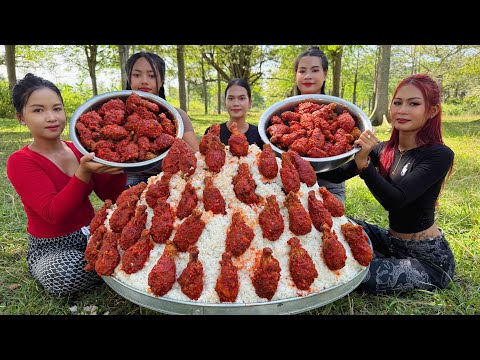 Amazing cooking chicken leg crispy with rice and chili sauce recipe in my countryside