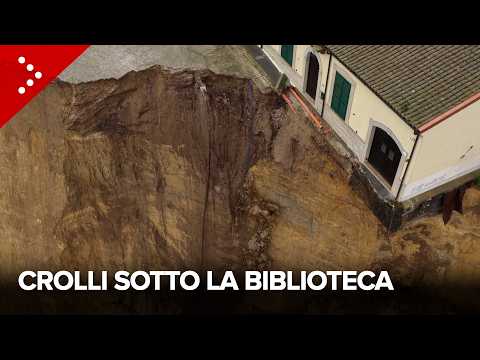 Frana a Niscemi, nuovi crolli in diretta attorno alla biblioteca sospesa: 4mila libri a rischio