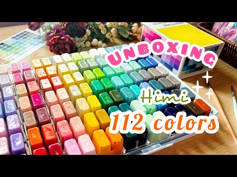 Unboxing the biggest gouache set🎁 himi twin cup jelly gouache paint set 112 colors 🎨 ASMR calm music