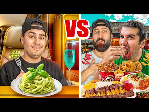 چقدر میشه توی یه رستوران سلف‌سرویس غذا خورد؟ 🤯🍗 بعدش رفتیم رستوران باکلاس! #رستوران #غذا