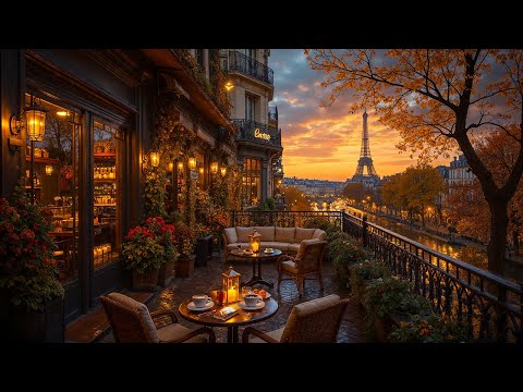 Calm Autumn Jazz Evening in Paris 🍂 Balcony Café Ambience ~ Relaxing Jazz Music for Study & Focus