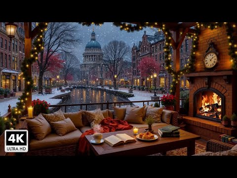 Instrumental Christmas Jazz with a fireplace 🔥 Relaxing Christmas Cafe Atmosphere for Study, Work