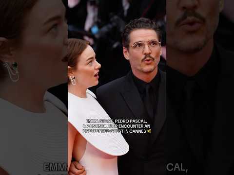 The trio had an unexpected guest at #CannesFilmFestival. #EmmaStone #PedroPascal #AustinButler