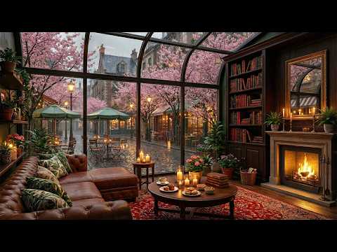 🎶 Peaceful Summer Coffee Shop ☕ Gentle Piano Jazz & Fireplace Sounds for Study & Relax