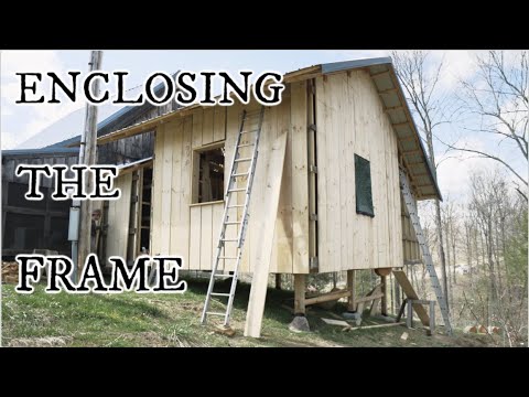 Japanese timber frame home extension: Enclosing the frame using larsen trusses and hand tools.