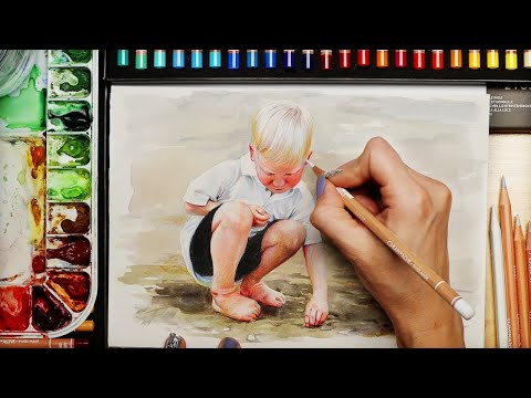 Watercolor and Colored Pencil Child Portrait Painting Tutorial