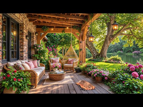 Positive Morning Jazz In Lakeside ☕🌺 Smooth Jazz Music at Sweet Spring Porch Ambience for Relaxing