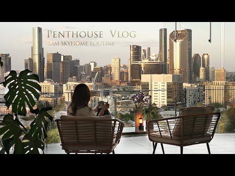 5AM Penthouse Routine || Kimbap lunchbox for Husband and Dog, Relaxing with Rainy City Views