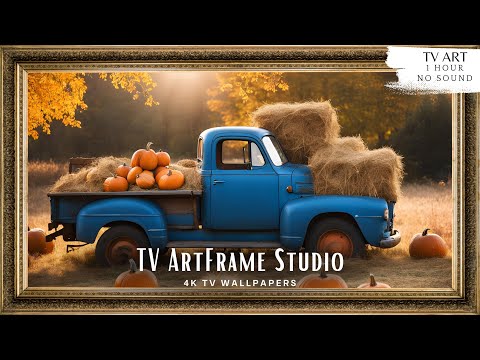4K Frame TV Art Harvest Pumpkin Season | Blue Old Truck Autumn Fall Screensaver Wallpaper