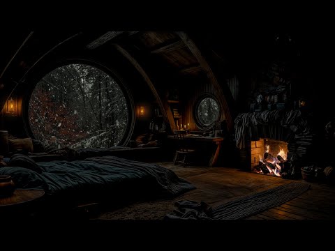 No Ads- 🌨️ Snowy Mountain Retreat | Firelight & Cold Wind Sounds for Peace & Calm❄️🔥