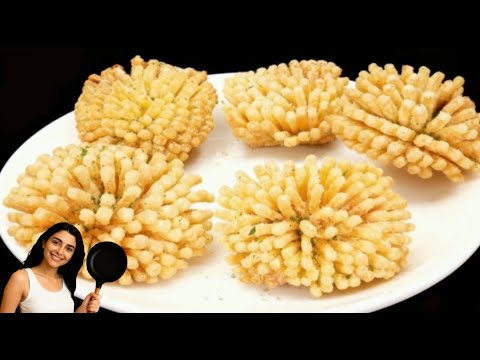 Super crispy fried potato flowers😍 fall in love with garlic cheese sauce😋 flourless😉