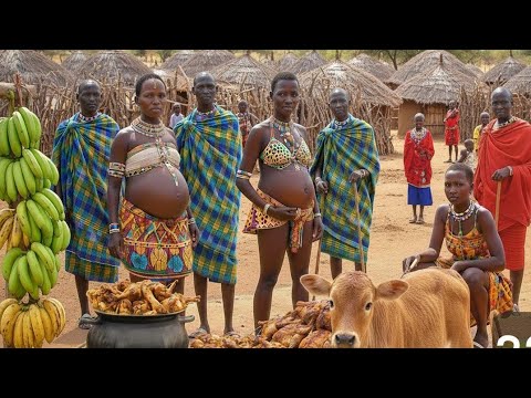 African village co wives cooking Christmas food for all village