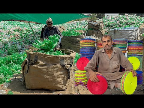 Most incredible recycling process of waste bottles into plastic ropes | factory process video