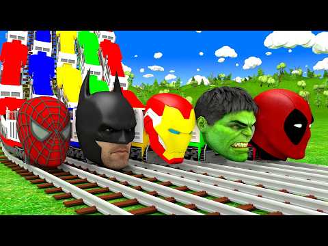 Railroad crossing Trains Animation: Thanos, Spider Man, Batman, Fumikiri Thomas, Iron Man, Pac-man