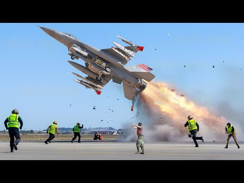 US Air Force F-16 Female Fighter Jet Pilot Takes Off at High Speed