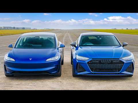 New Tesla Model 3 v Audi RS7: DRAG RACE