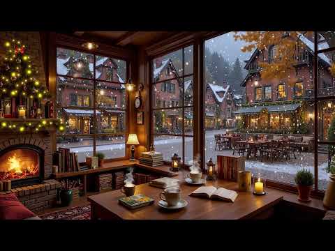 Peaceful Winter Jazz βοΈ Snowy Coffee Shop Vibes with Warm Fireplace Sounds for Focus & Study
