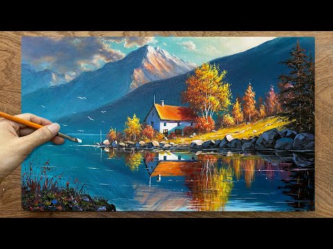 How to draw landscape painting #07 - Lake house landscape / Acrylic painting / A Lu Art.