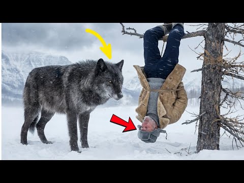 Гигантский чёрный волк нашёл старого егеря, висящего вниз головой - Его следующий поступок шокирует