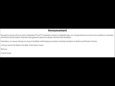 Announcement - Calling Belgrade, September 4th and 5th Events Canceled