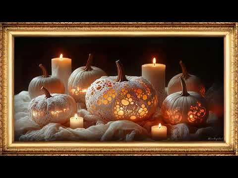 Elegant Candlelit Pumpkin Display for Halloween | Framed Art Screensaver | Art for your TV