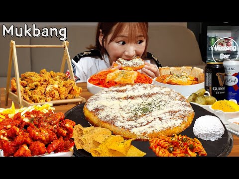 🍕대왕호떡,파스타,감바스,치킨,튀김 먹방🍗 폭염에는 방구석에서 시원한 맥주🍻호맥 풀코스😎 PIZZA KOREANFOOD MUKBANG ASMR EATINGSHOW REALSOUND