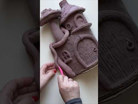 1 part DIY 🍄🏡 Fairy Mushroom House from Cardboard & Light Air-Dry Clay  | Easy Whimsical Decor
