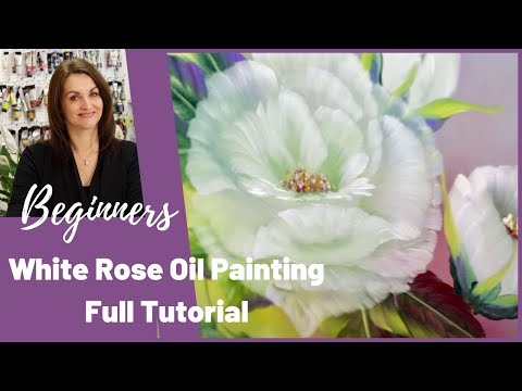 White Rose Oil painting tutorial for Beginners - Full Step by Step Tutorial