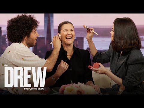 Selena Gomez & Benny Blanco Do Drew Barrymore's Makeup While Answering Questions | FULL INTERVIEW