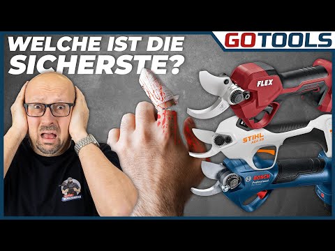 The Flex pruning shears GPS 35 18-EC with “Saw Stop” technology in the safety test with Bosch and...