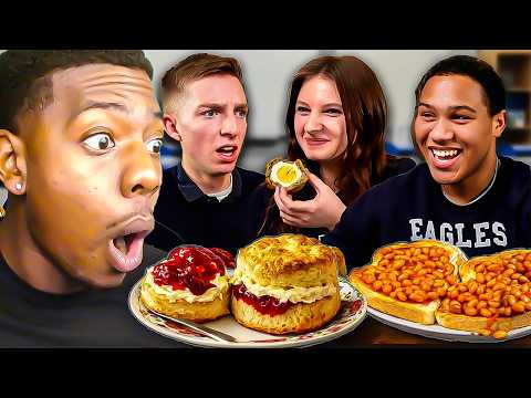 American React to American Highschoolers try REAL UK Food!