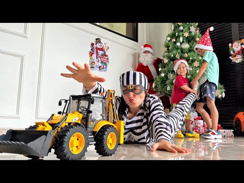 Mark play as policemen catches a thief and saves a gift for Christmas