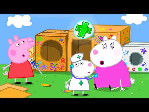 Peppa Pig Crafts a GIANT Cardboard Hospital! 🤒🏥 Doctor Check Up | Full Episodes | Cartoon | 26 Mins