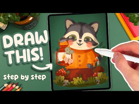 PROCREATE Tutorial - How to Draw a Cute Raccoon (FREE Template & Brushes)