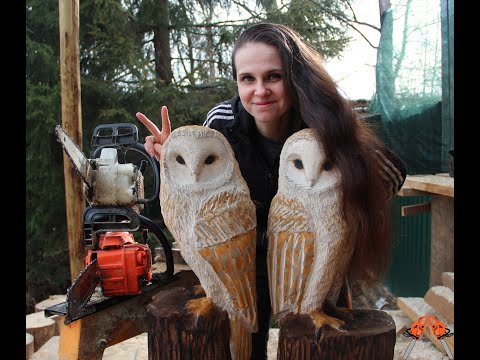 Лена карвинг Резьба бензопилой. Совы.#Chainsawcarving owls #diy