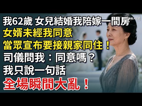 我62歲，女兒結婚我陪嫁一間房，女婿未經我同意，當眾宣布要接親家母同住！司儀問我：同意嗎？我只說一句話，全場大亂！【康養人生道】 #康養人生道 #上了年紀該明白的事 #養老 #聰明老人 #長壽秘密