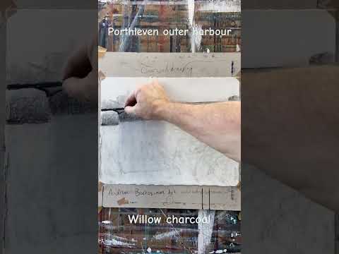 Charcoal drawing | Porthleven outer harbour, Cornwall #drawing #charcoaldrawing