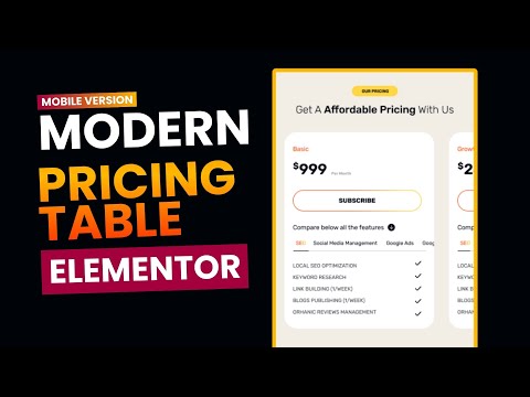 🔥 Modern Carousel Pricing Table Mobile Version | Features Comparison 👉 WordPress Elementor Tutorial