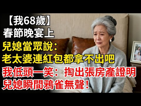 我68歲，春節晚宴上，兒媳當眾説：你這老太婆連紅包都拿不出吧？我低頭一笑，默默掏出一張房產證明，兒媳瞬間鴉雀無聲！#晚年生活#人生智慧#家庭關係#親子教育#情感故事